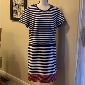 OLD NAVY Blue, white and coral striped dress
